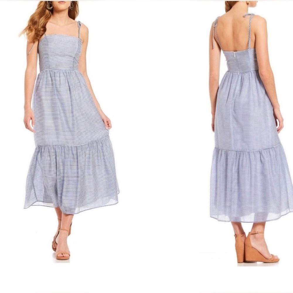 Gianni Bini maxi/midi sundress blue & white stripe sz 0 coastal grand millennial - Picture 1 of 7